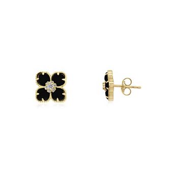 Onyx CZ Flower Stud Earrings