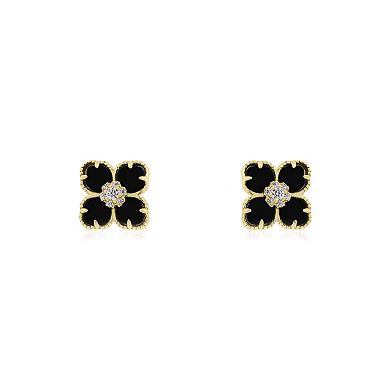 Onyx CZ Flower Stud Earrings