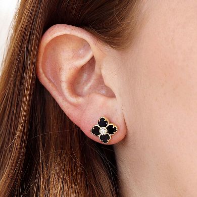 Onyx CZ Flower Stud Earrings