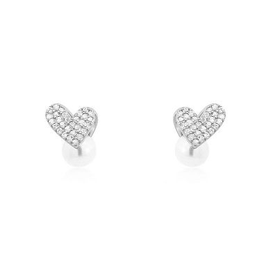 Pearl Heart CZ Stud Earrings