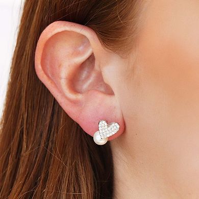 Pearl Heart CZ Stud Earrings