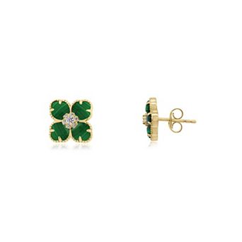 Malachite CZ Flower Stud Earrings