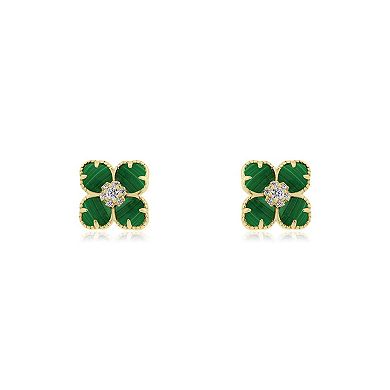 Malachite CZ Flower Stud Earrings