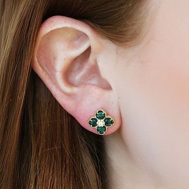 Malachite CZ Flower Stud Earrings