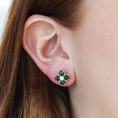 Malachite CZ Flower Stud Earrings