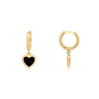 Mini Onyx Heart Dangle Earrings