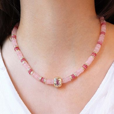 Pink Bead Rondel Necklace