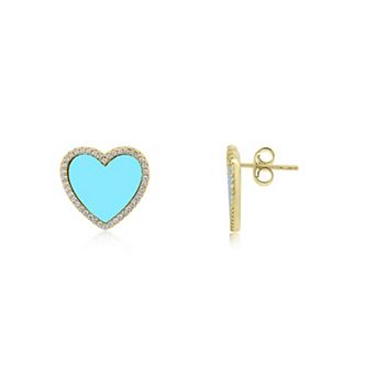 Large Turquoise CZ Halo Heart Stud Earrings