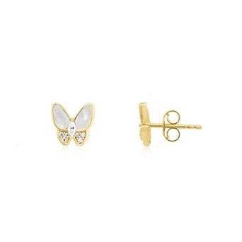 Mother of Pearl CZ Butterfly Stud Earrings