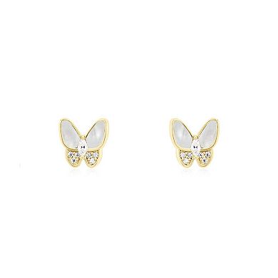 Mother of Pearl CZ Butterfly Stud Earrings