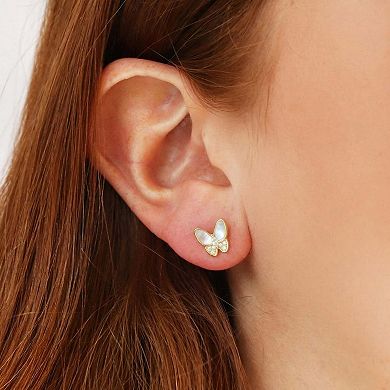 Mother of Pearl CZ Butterfly Stud Earrings