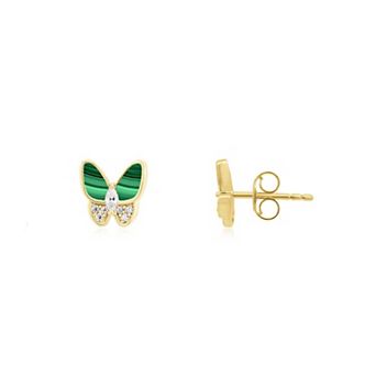 Malachite CZ Butterfly Stud Earrings