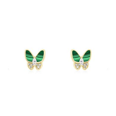 Malachite CZ Butterfly Stud Earrings