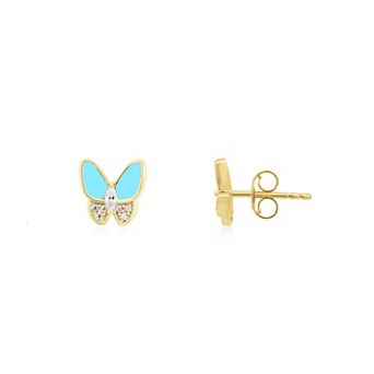Turquoise CZ Butterfly Stud Earrings