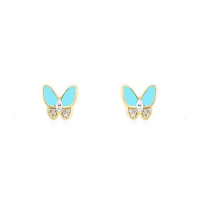 Turquoise CZ Butterfly Stud Earrings