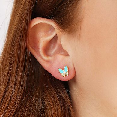 Turquoise CZ Butterfly Stud Earrings