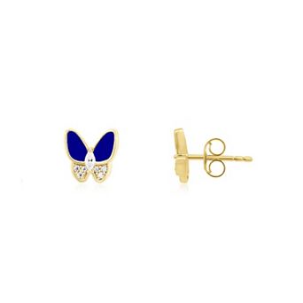 Lapis CZ Butterfly Stud Earrings