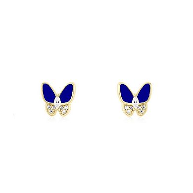 Lapis CZ Butterfly Stud Earrings