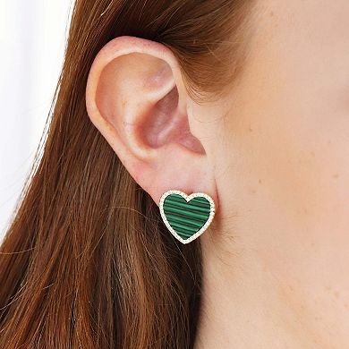 Large Malachite CZ Halo Heart Stud Earrings