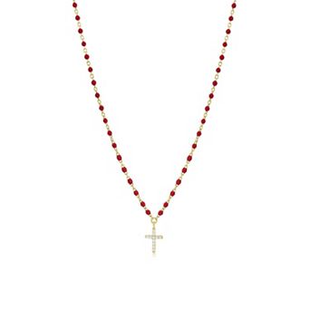 Red Enamel Bead Cross Necklace