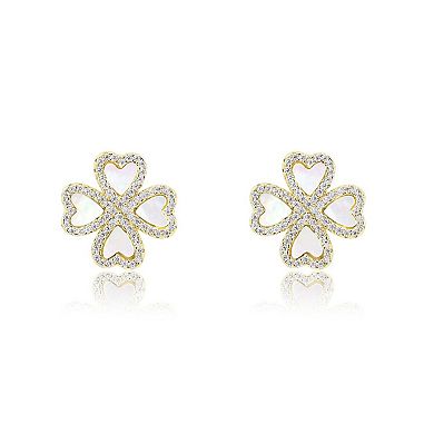 Mother of Pearl CZ Lucky Clover Stud Earrings