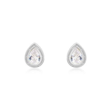 CZ Pear Double Bezel Stud Earrings
