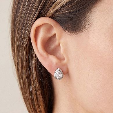 CZ Pear Double Bezel Stud Earrings