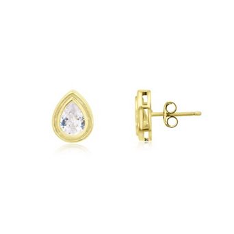 CZ Pear Double Bezel Stud Earrings