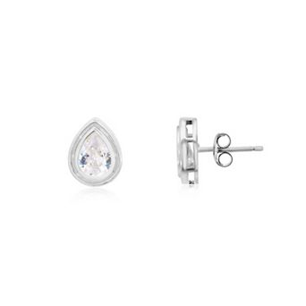 CZ Pear Double Bezel Stud Earrings