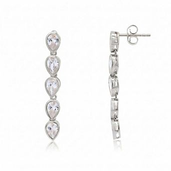 CZ Pear Bezel Dangle Earrings
