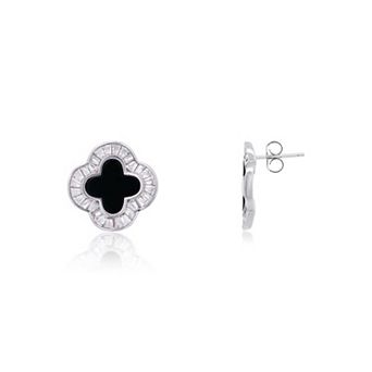 Large Onyx CZ Clover Stud Earrings