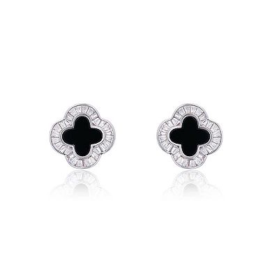 Large Onyx CZ Clover Stud Earrings