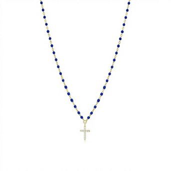 Dark Blue Enamel Bead Cross Necklace