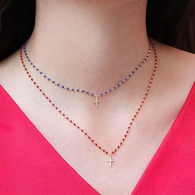 Dark Blue Enamel Bead Cross Necklace
