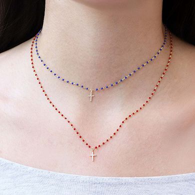 Dark Blue Enamel Bead Cross Necklace