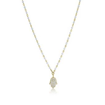White Enamel Bead Hamsa Necklace