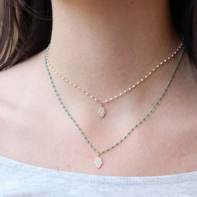 White Enamel Bead Hamsa Necklace