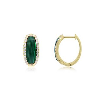 Malachite CZ Oval Hoop Earrings