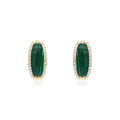 Malachite CZ Oval Hoop Earrings