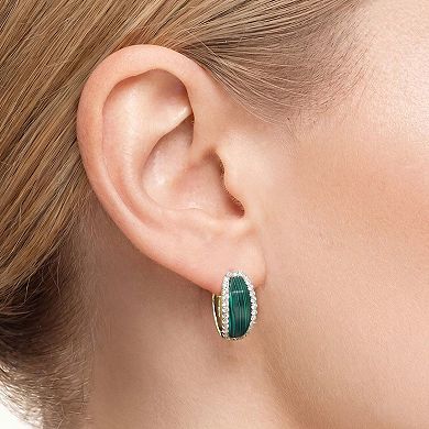Malachite CZ Oval Hoop Earrings