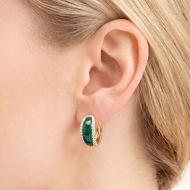 Malachite CZ Oval Hoop Earrings