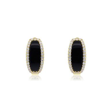 Onyx CZ Oval Hoop Earrings