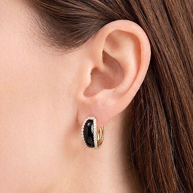 Onyx CZ Oval Hoop Earrings