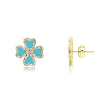 Turquoise CZ Lucky Clover Stud Earrings
