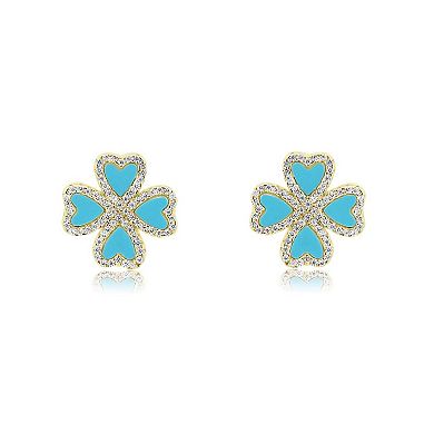 Turquoise CZ Lucky Clover Stud Earrings