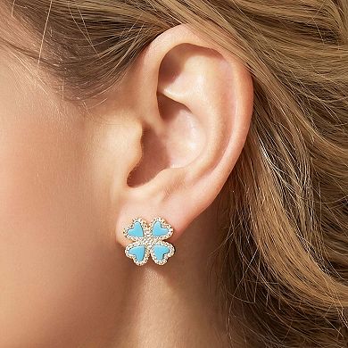 Turquoise CZ Lucky Clover Stud Earrings