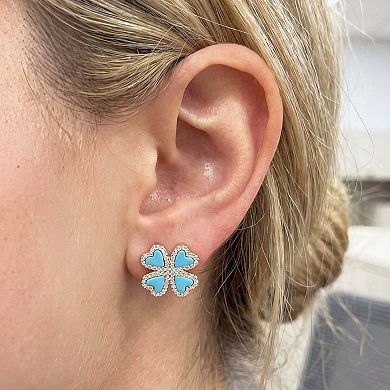 Turquoise CZ Lucky Clover Stud Earrings