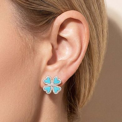 Turquoise CZ Lucky Clover Stud Earrings