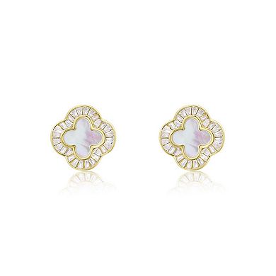 Large Mother of Pearl CZ Clover Stud Earrings