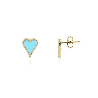Mini Turquoise CZ Halo Heart Stud Earrings